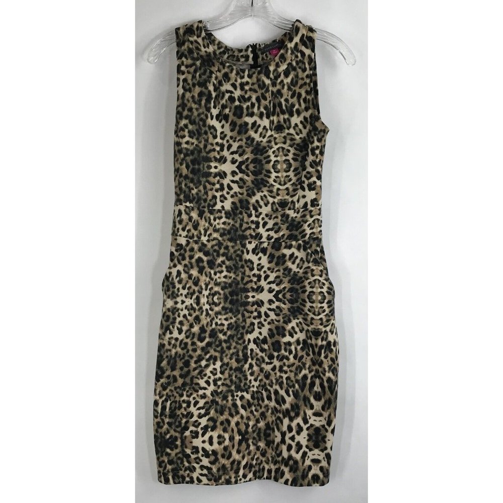 Vince Camuto Dress Womens Size XS Leopard Cheetah‎ Sleeveless Black Brown